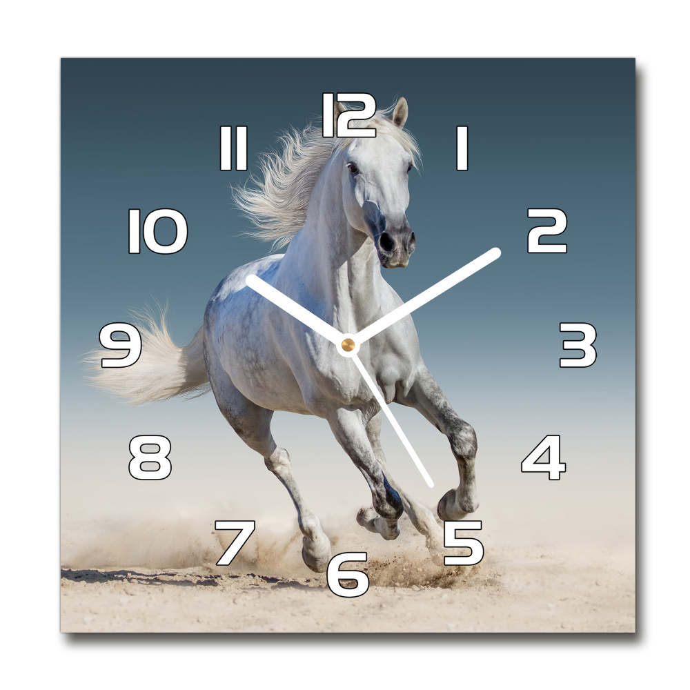 Square wall clock White horse at a gallop