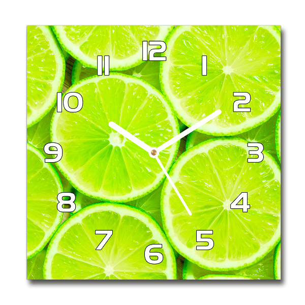 Square glass wall clock Lime