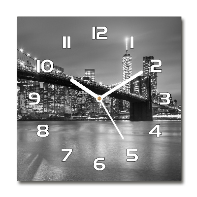 Square glass wall clock New York at night