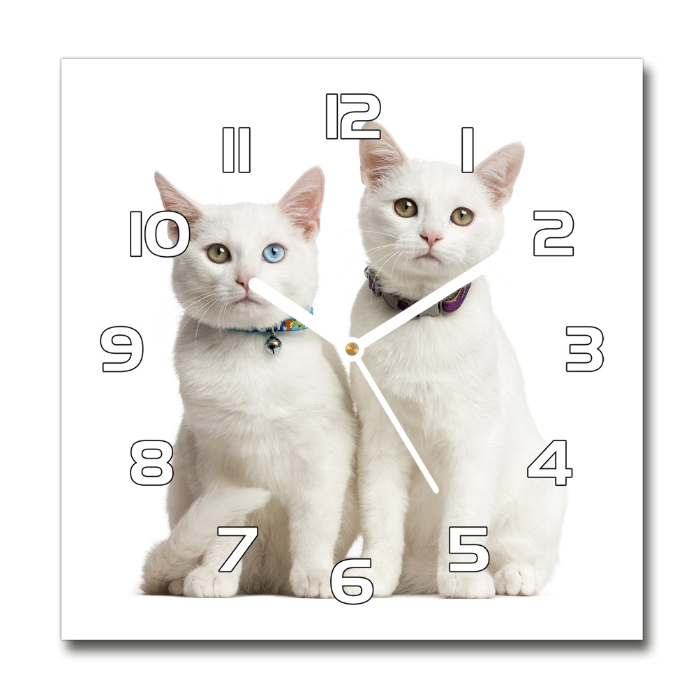 Square wall clock White cats