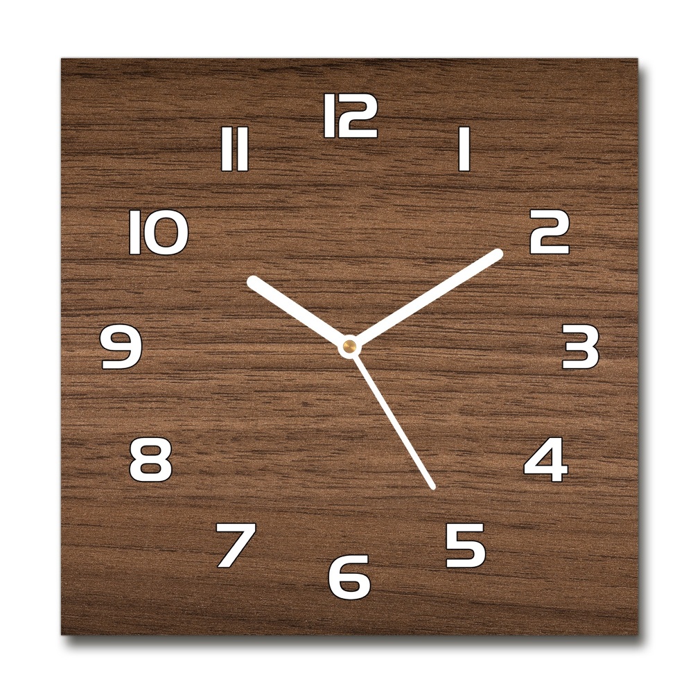 Square glass wall clock Wooden background