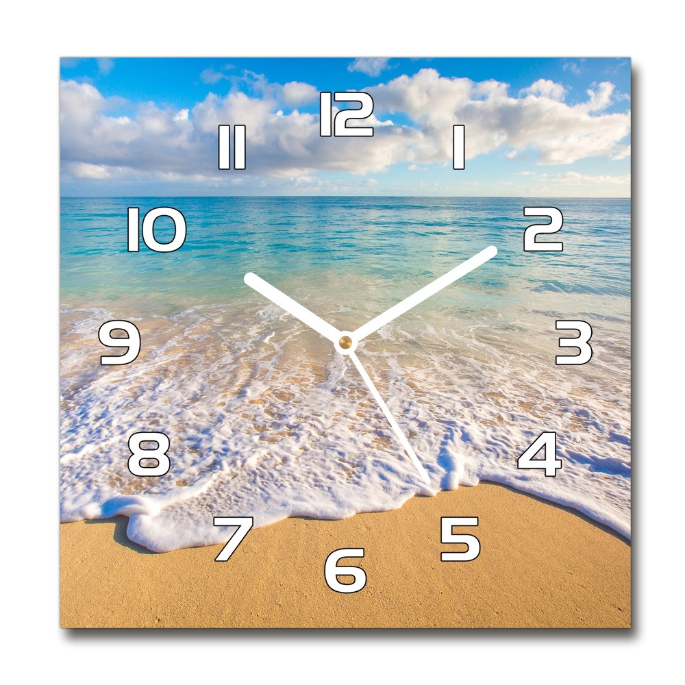 Square glass wall clock Hawaiian beach