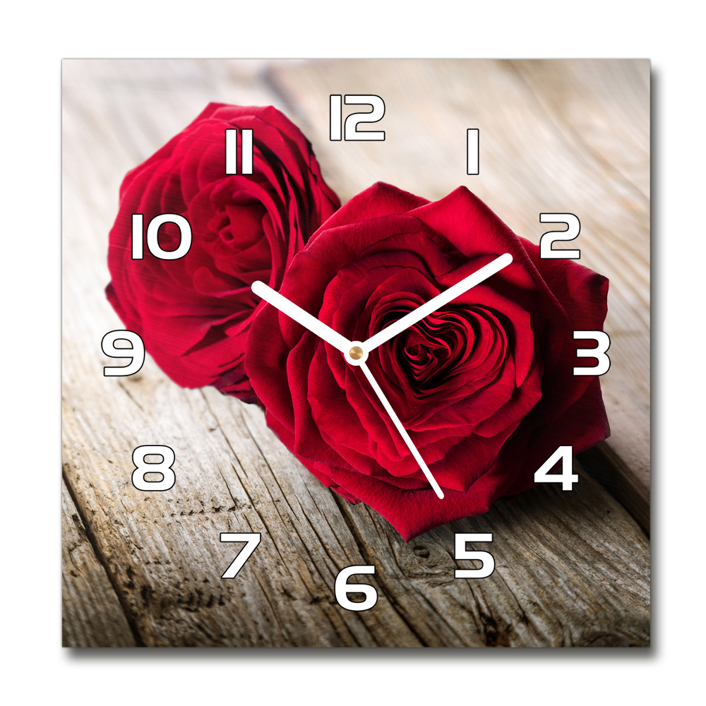 Square wall clock Roses on wood