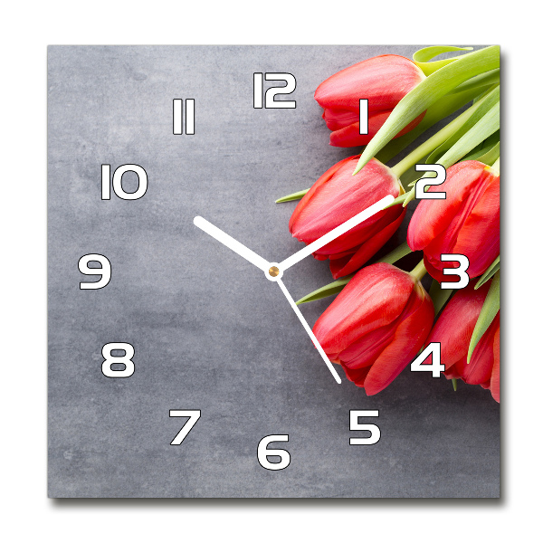 Square wall clock Red tulips