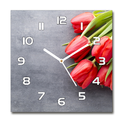 Square wall clock Red tulips