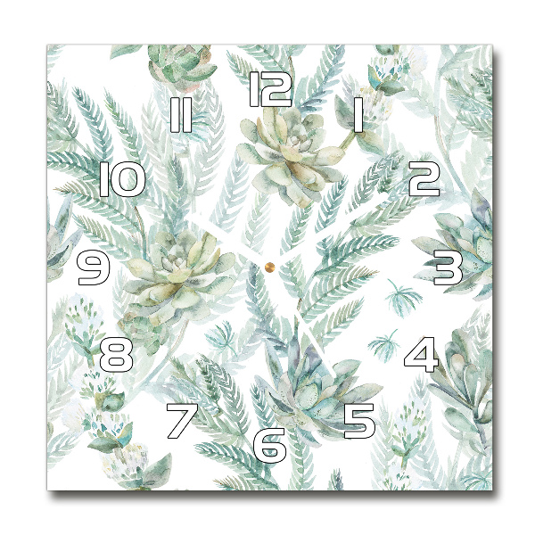 Square wall clock Flowers and leaves