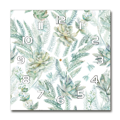 Square wall clock Flowers and leaves