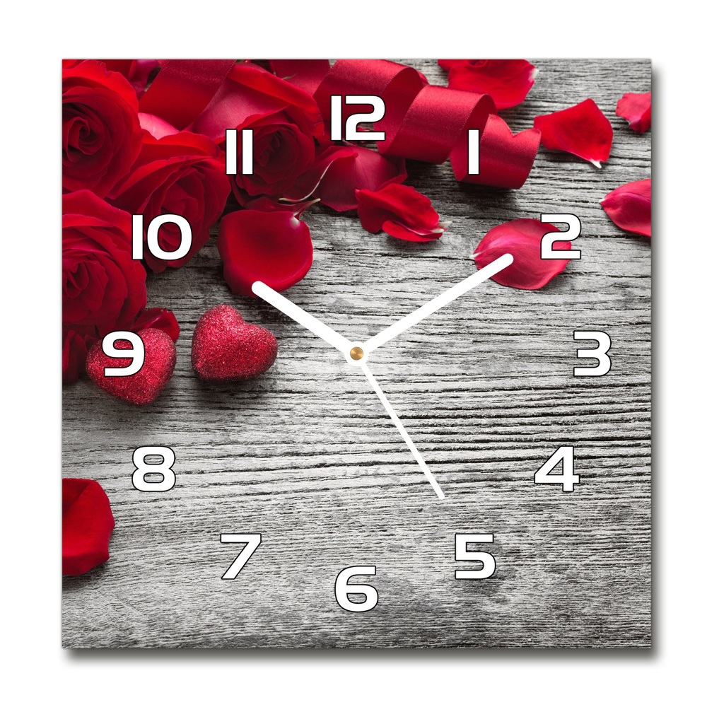 Square wall clock Red roses