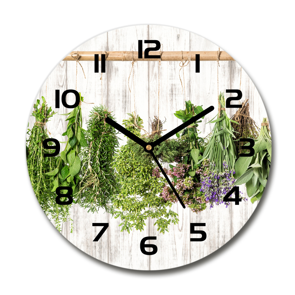 Round wall clock Herbs on a string