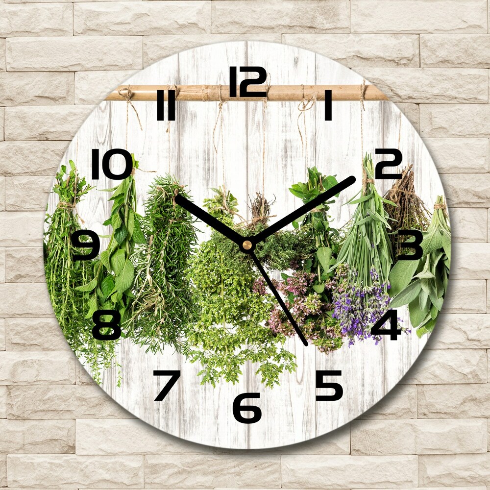 Round wall clock Herbs on a string