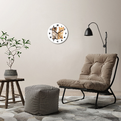 Round wall clock Brown and red cat