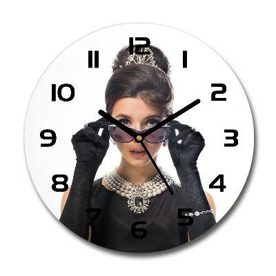 Round glass clock Woman with glasses