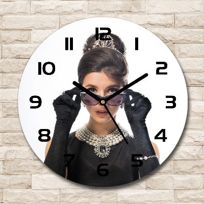 Round glass clock Woman with glasses