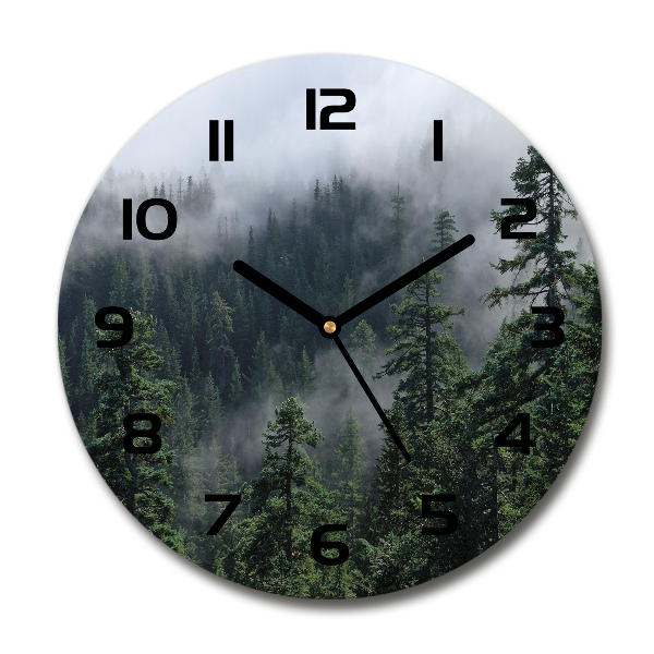 Round glass wall clock Forest fog