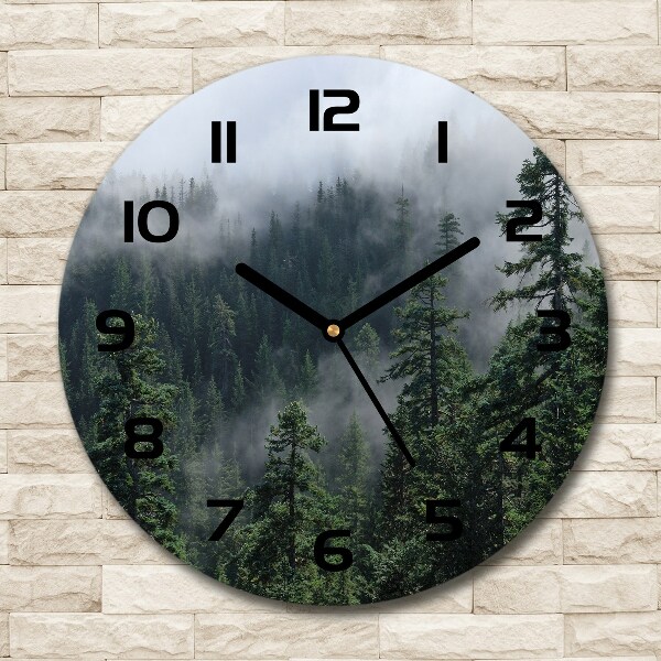 Round glass wall clock Forest fog