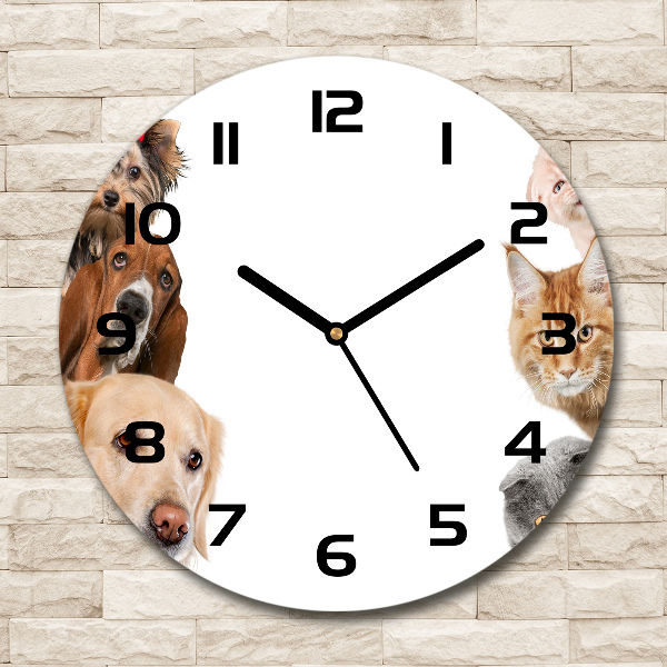 Round wall clock Dogs and cats