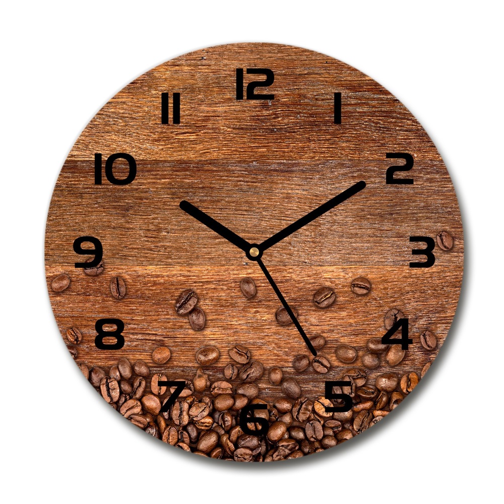 Round glass wall clock Coffee beans