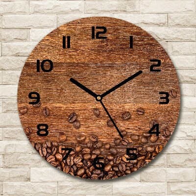 Round glass wall clock Coffee beans