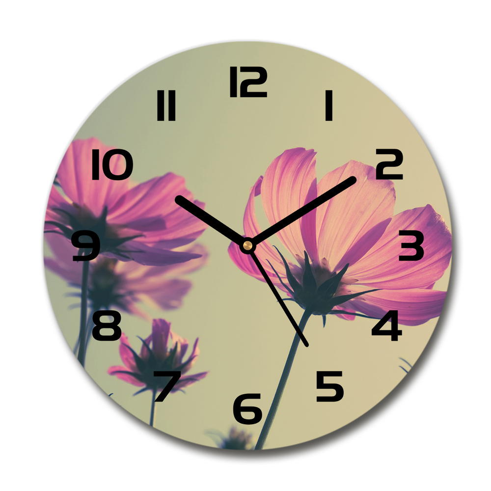 Round wall clock Pink flowers