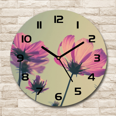 Round wall clock Pink flowers