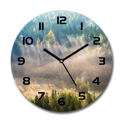 Round wall clock Fog in the forest