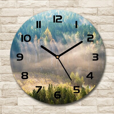 Round wall clock Fog in the forest