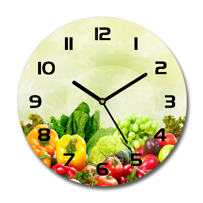 Round glass wall clock Vegetables