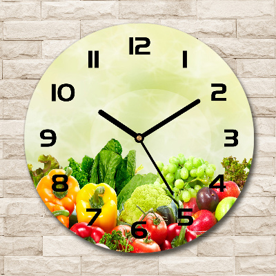 Round glass wall clock Vegetables