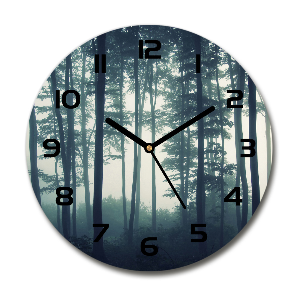 Round wall clock Fog in the forest