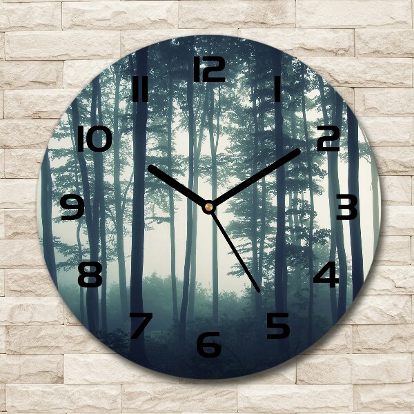 Round wall clock Fog in the forest