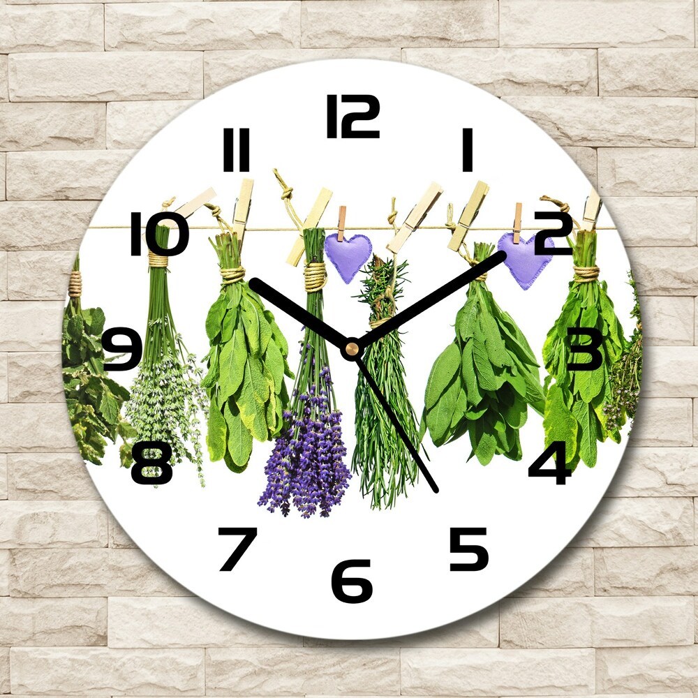 Round wall clock Herbs on a string