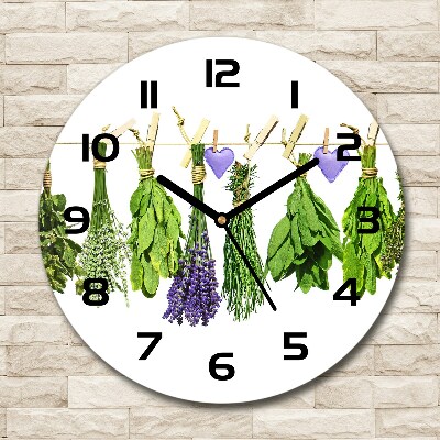 Round wall clock Herbs on a string