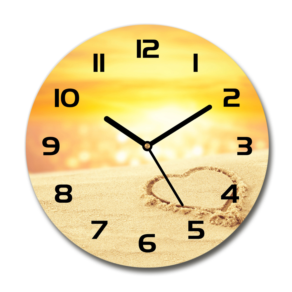 Round wall clock Heart in the sand