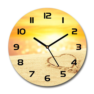 Round wall clock Heart in the sand