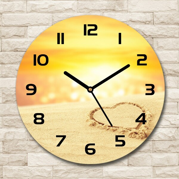 Round wall clock Heart in the sand