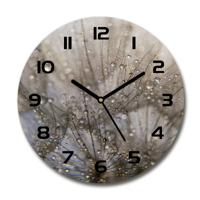 Round glass wall clock Dandelion seeds