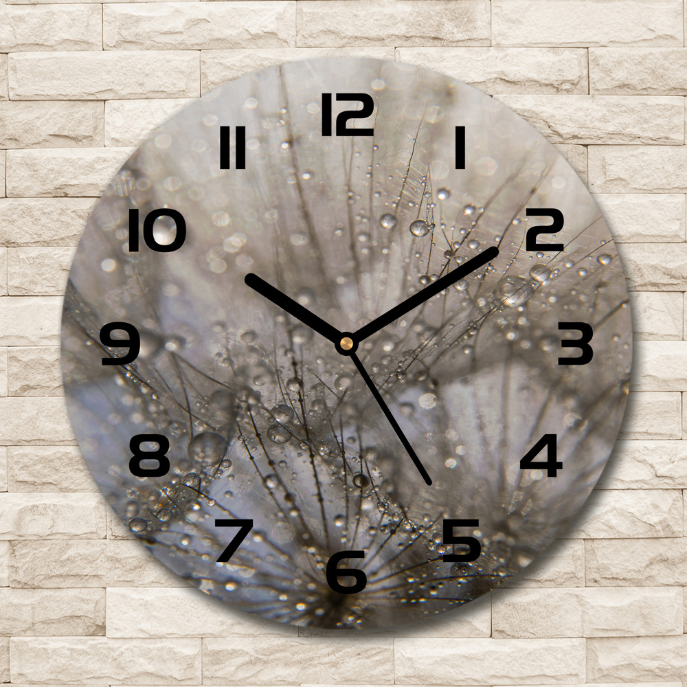 Round glass wall clock Dandelion seeds