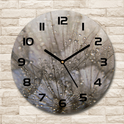 Round glass wall clock Dandelion seeds