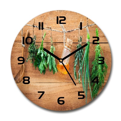 Round clock glass Herbs on a string