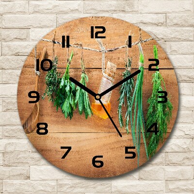 Round clock glass Herbs on a string