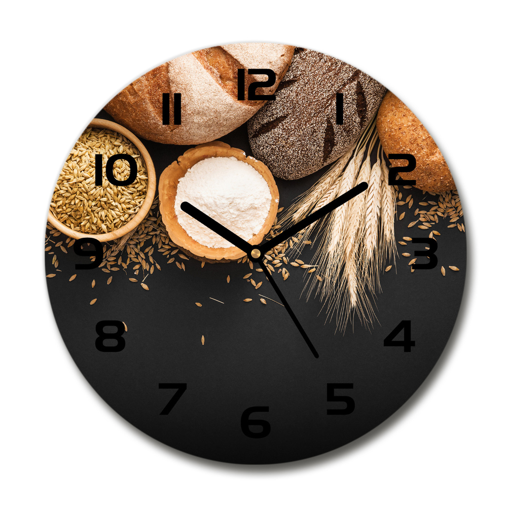 Round glass wall clock Bread and wheat