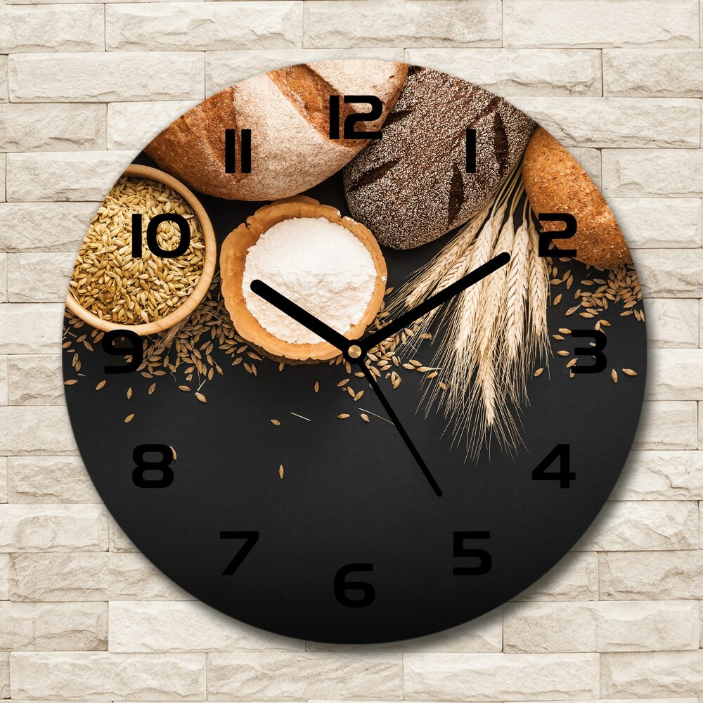 Round glass wall clock Bread and wheat