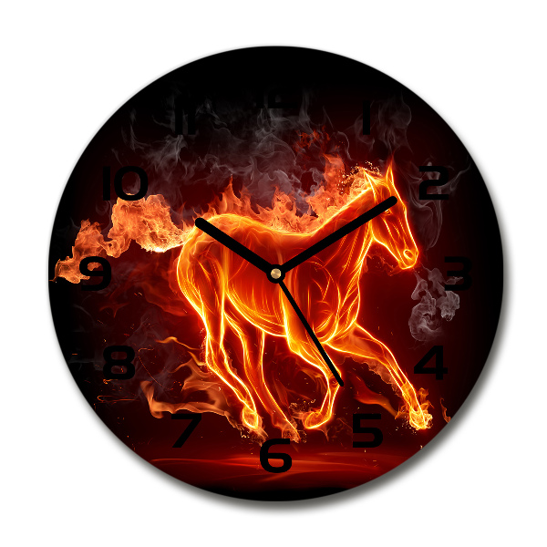 Round wall clock Horse in flames