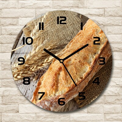 Round glass wall clock Fresh baguette