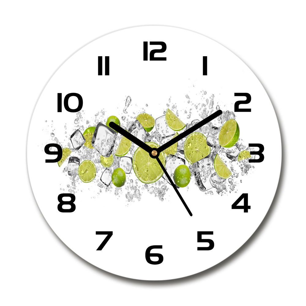 Round glass clock Ice dice lime