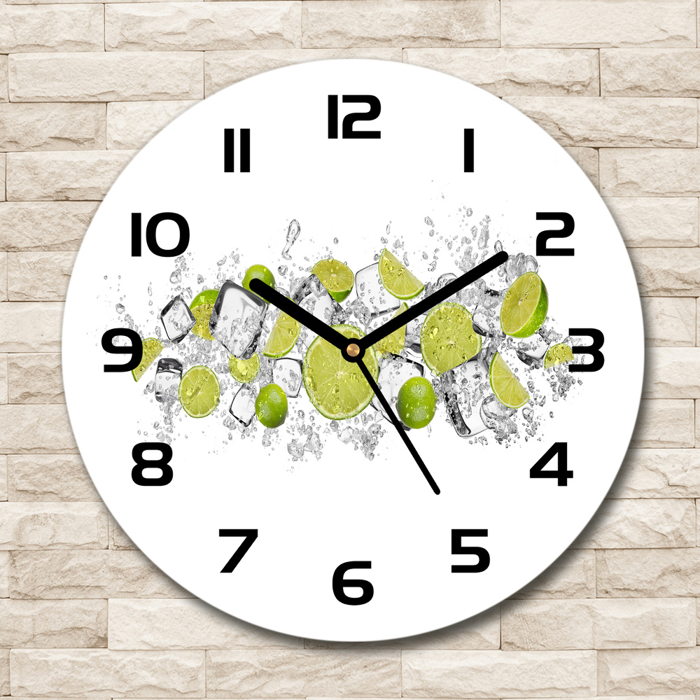 Round glass clock Ice dice lime