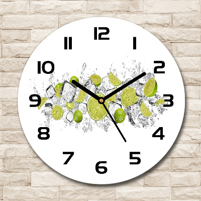 Round glass clock Ice dice lime