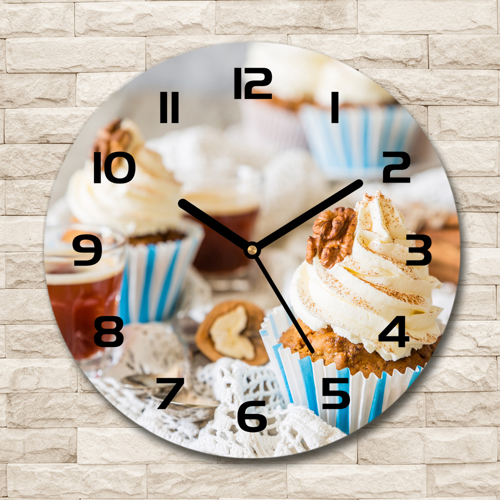 Round glass clock Cupcakes