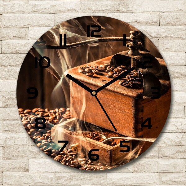 Round glass wall clock Coffee beans