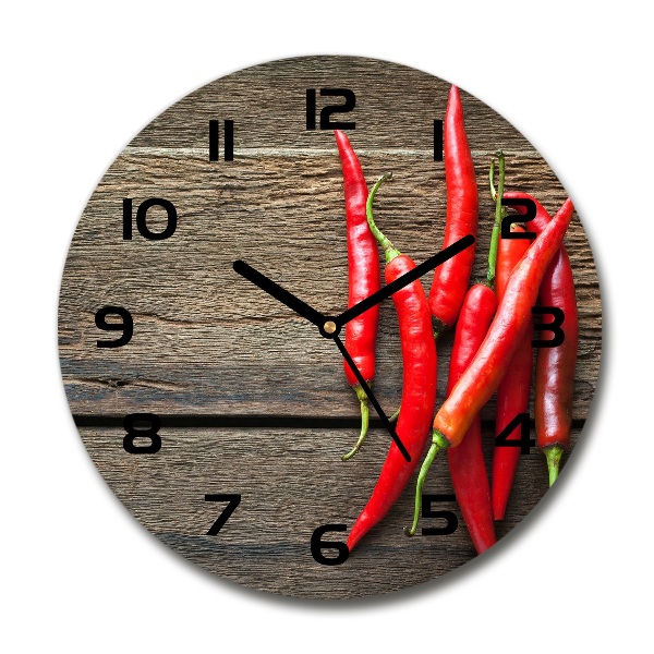 Round glass clock Chilli peppers